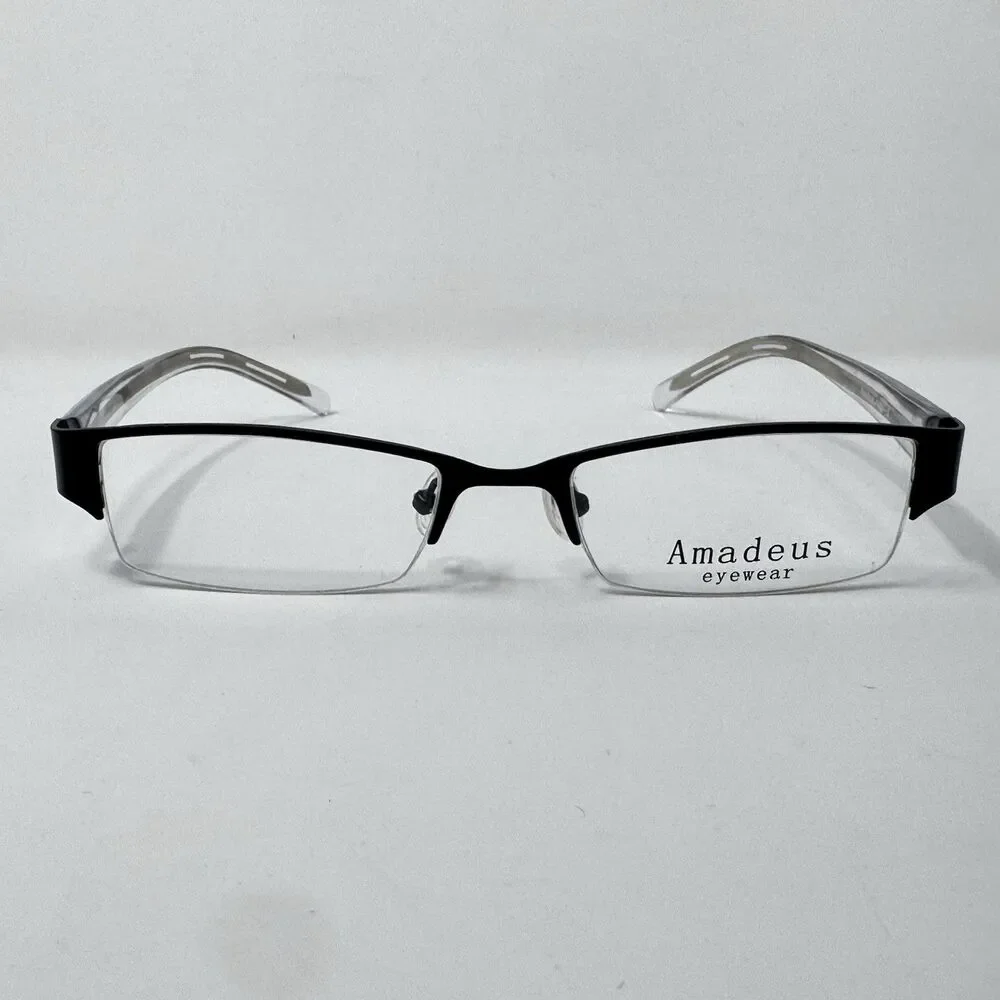 Amadeus AS0603 MBK Half Rim Eyeglass Frames Black Clear 50-18-140